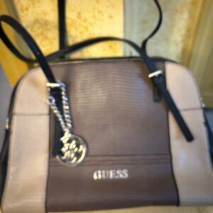 Guess Woman's  Brown& beige  Satchel  handbag black straps many sections/& pocke